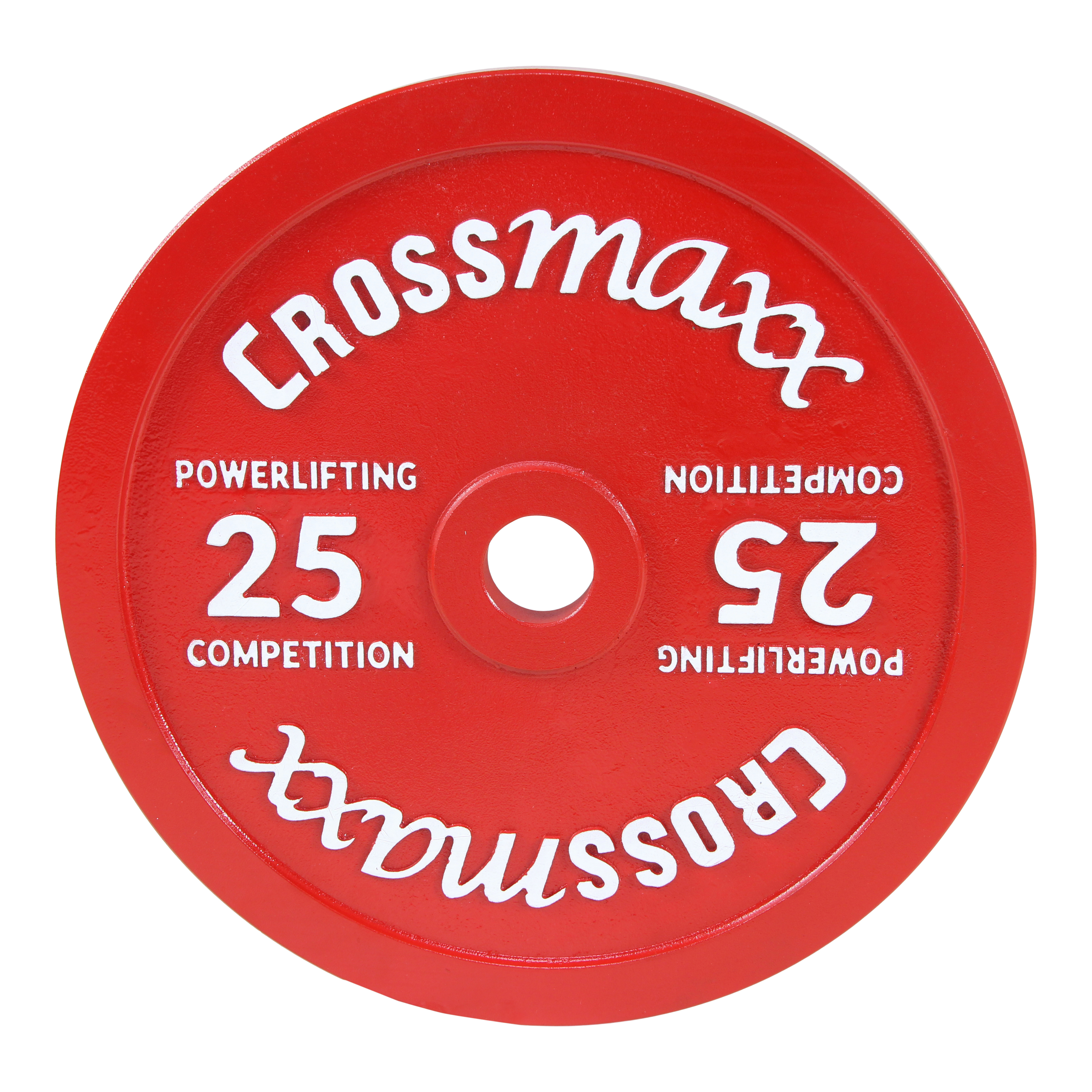 Crossmaxx kalibreret vægtskive 25 kg i støbejern til styrkeløft – rød