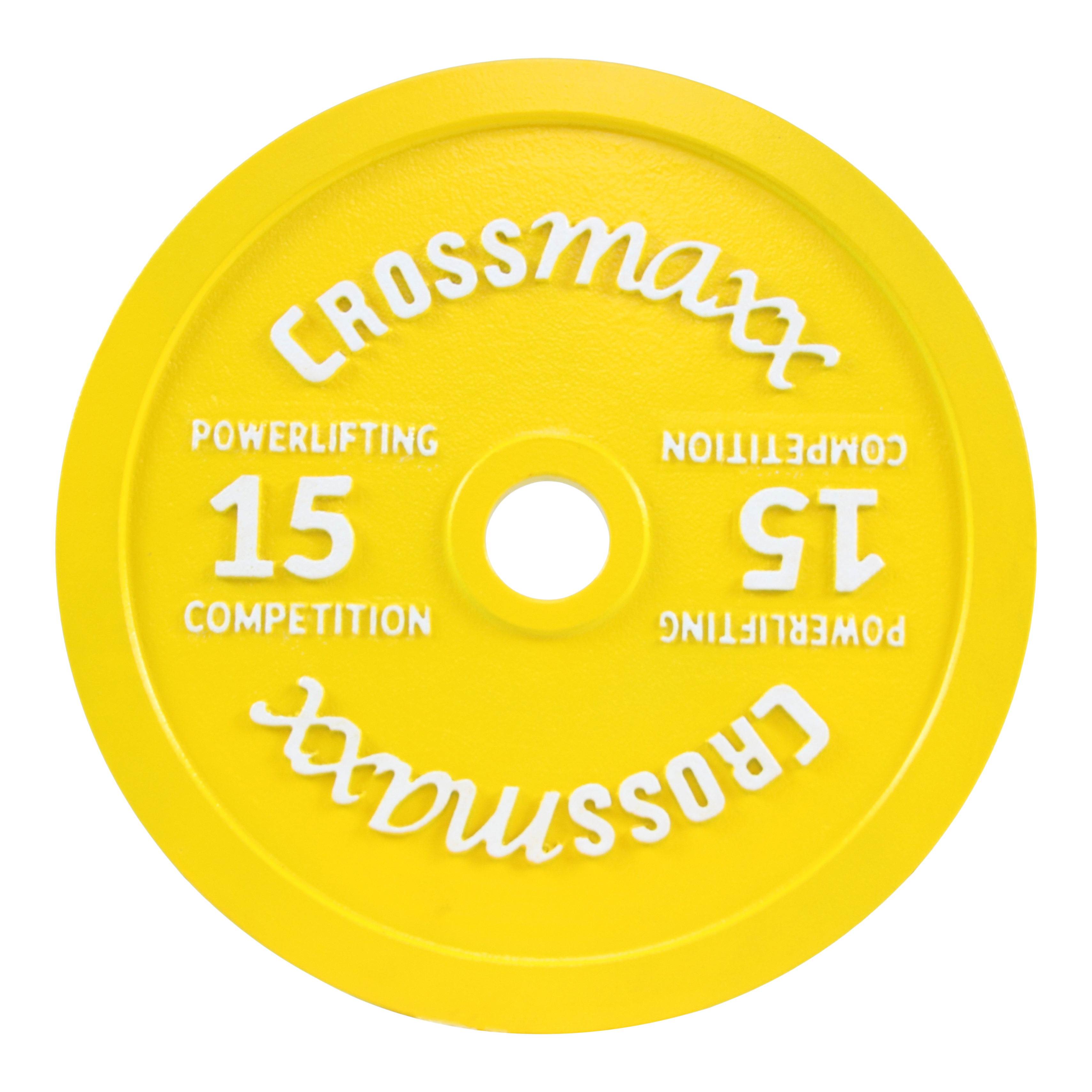 Crossmaxx kalibreret vægtskive 15 kg i støbejern til styrkeløft – gul