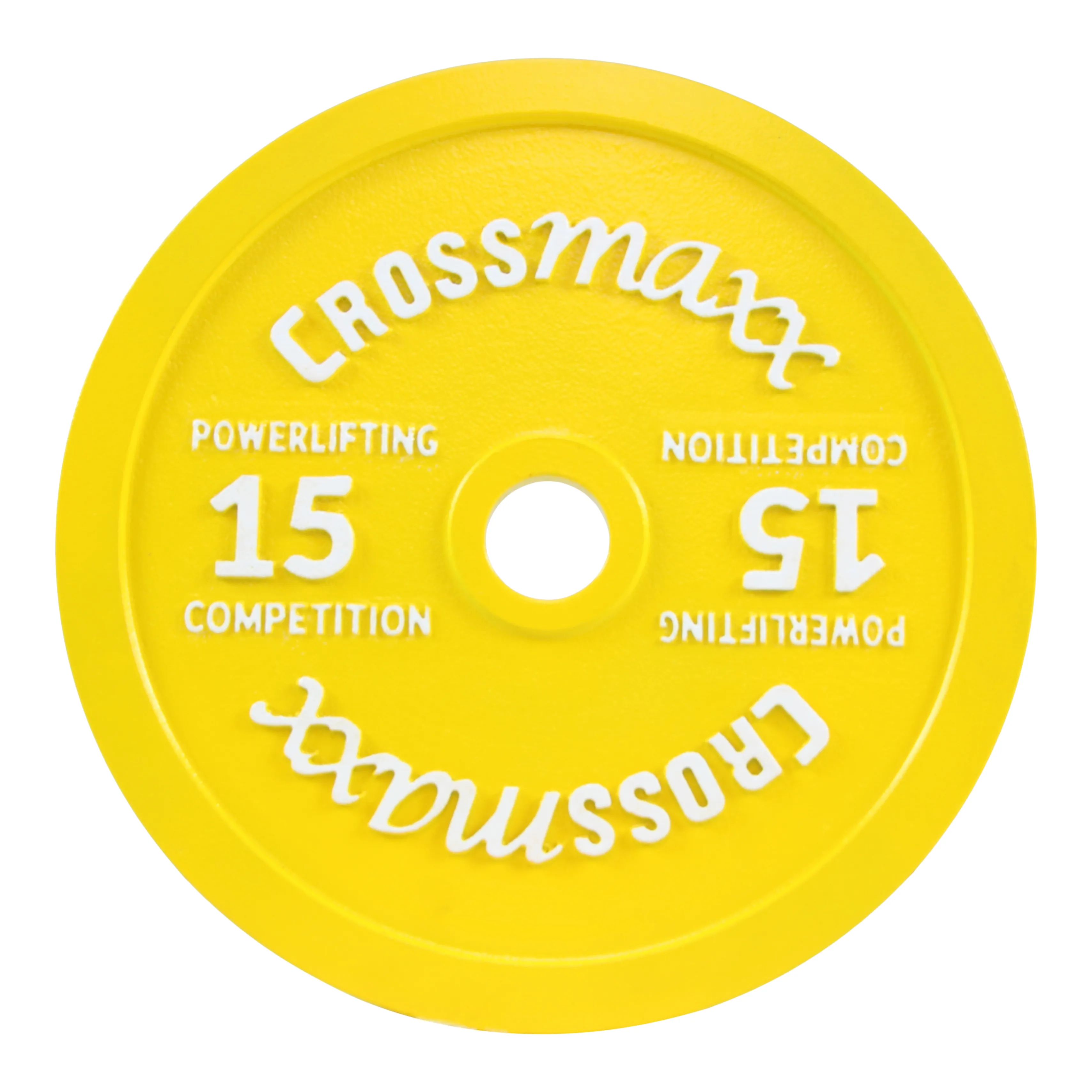 Crossmaxx kalibreret vægtskive 15 kg i støbejern til styrkeløft - gul Crossmaxx kalibreret vægtskive 15 kg i støbejern til styrkeløft - gul