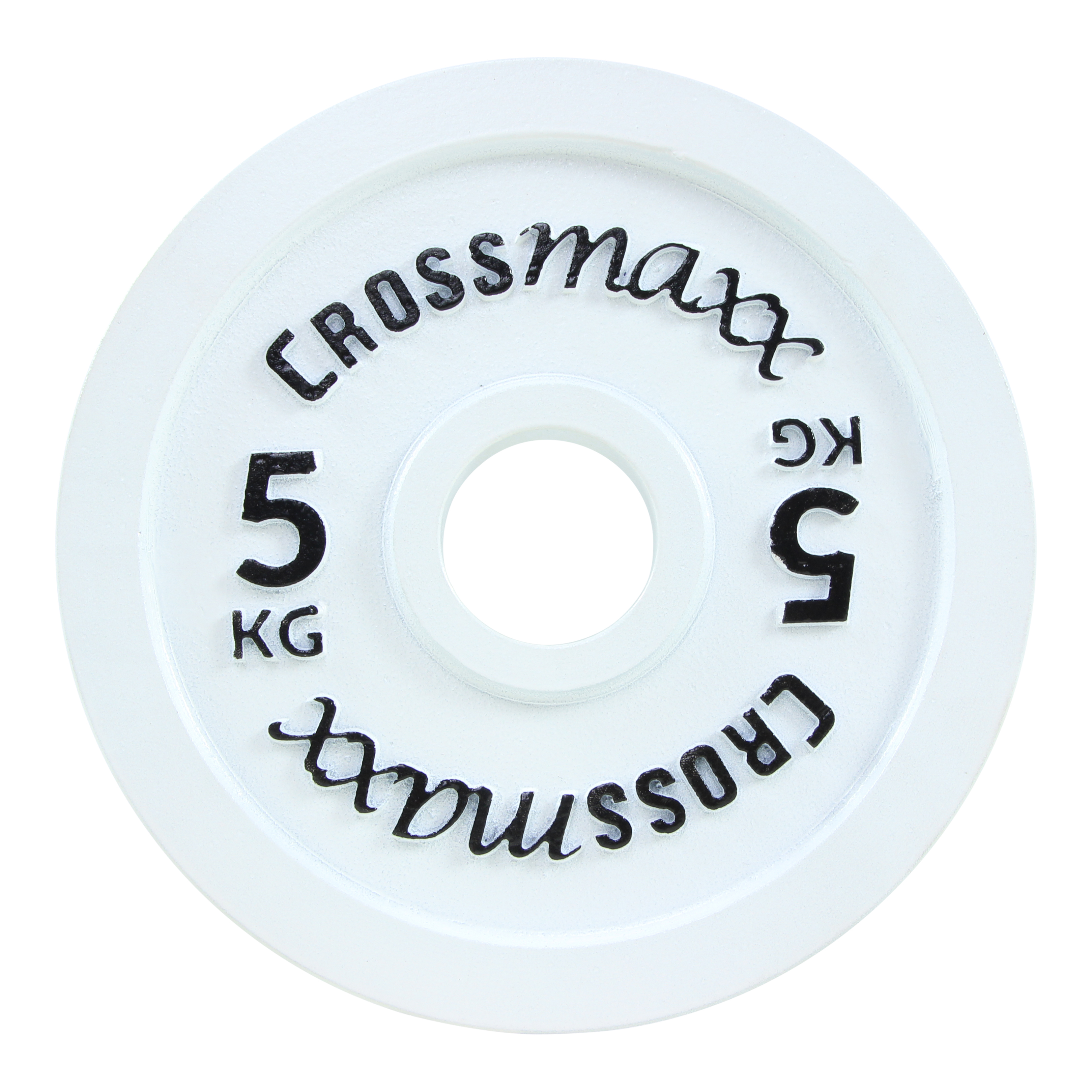 Crossmaxx kalibreret vægtskive 5 kg i støbejern til styrkeløft – hvid