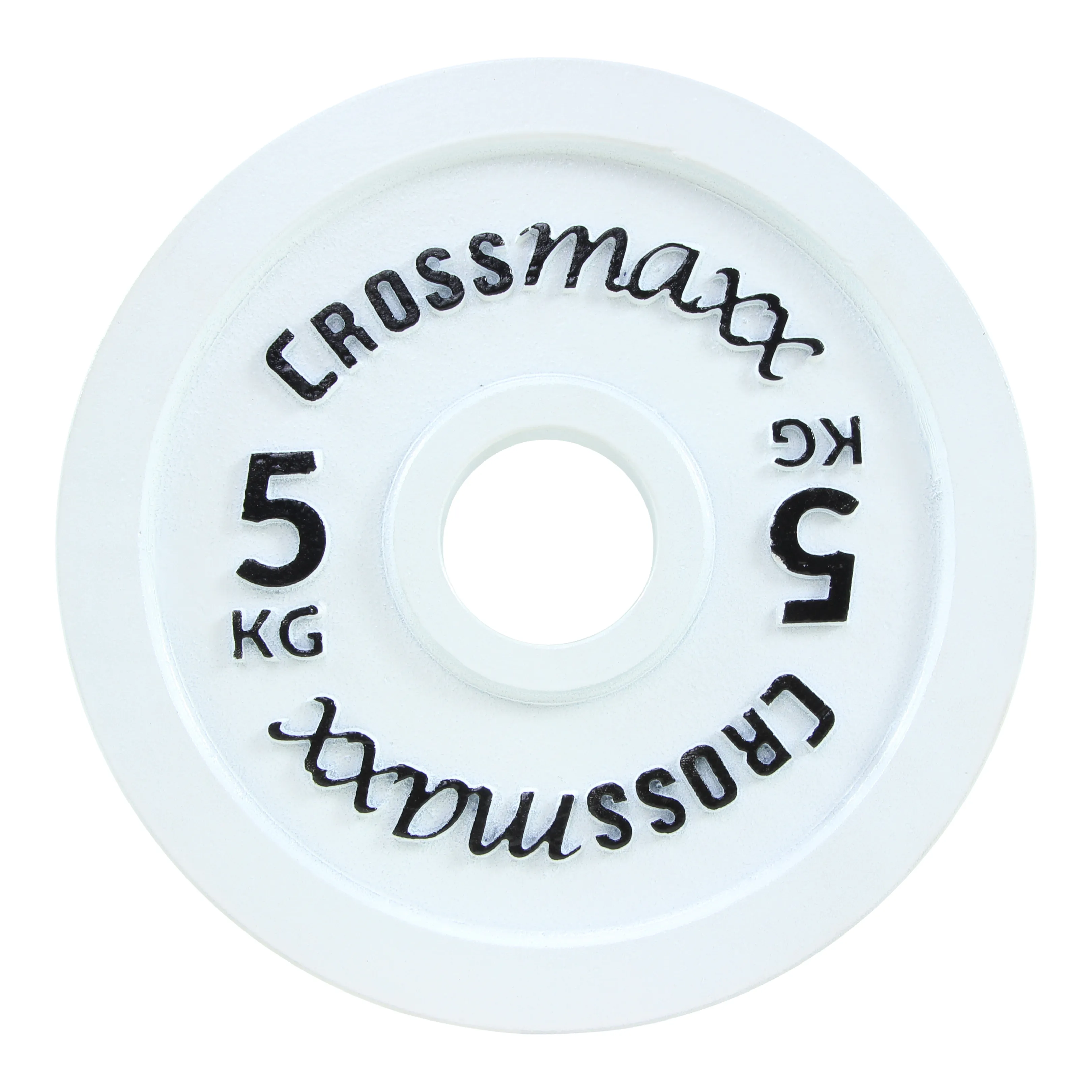 Crossmaxx kalibreret vægtskive 5 kg i støbejern til styrkeløft - hvid Crossmaxx kalibreret vægtskive 5 kg i støbejern til styrkeløft - hvid