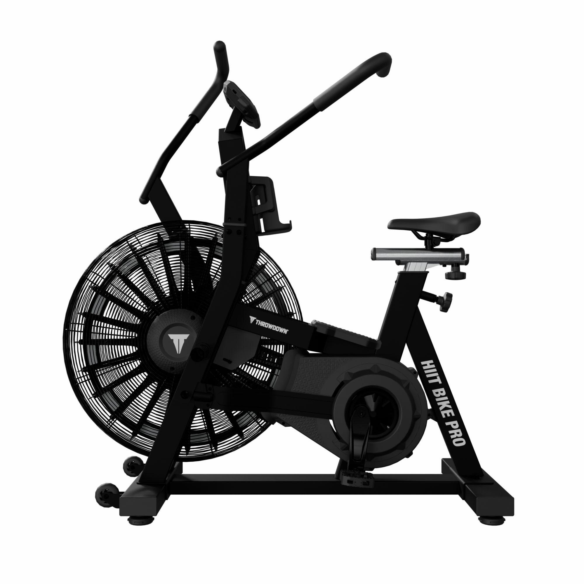 Brug Throwdown Hiit Bike Pro air bike med variabel luftmodstand og fuld kropsaktivering til intensiv HIIT og konditionstræning til en forbedret oplevelse