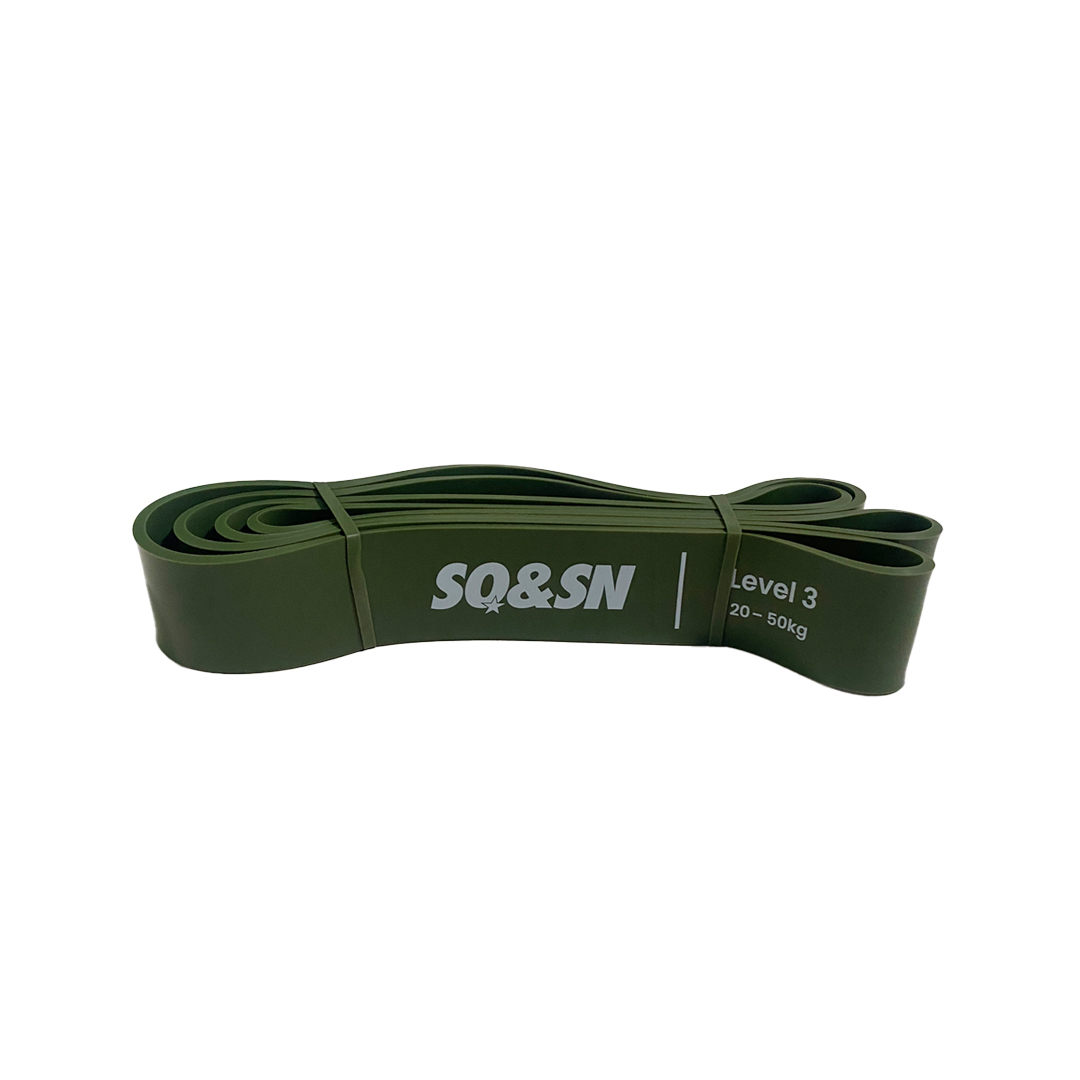 SQ&SN Resistance Band Level 3 - Træningselastik af bedste kvalitet. Modstand svarer til 20-50 kg