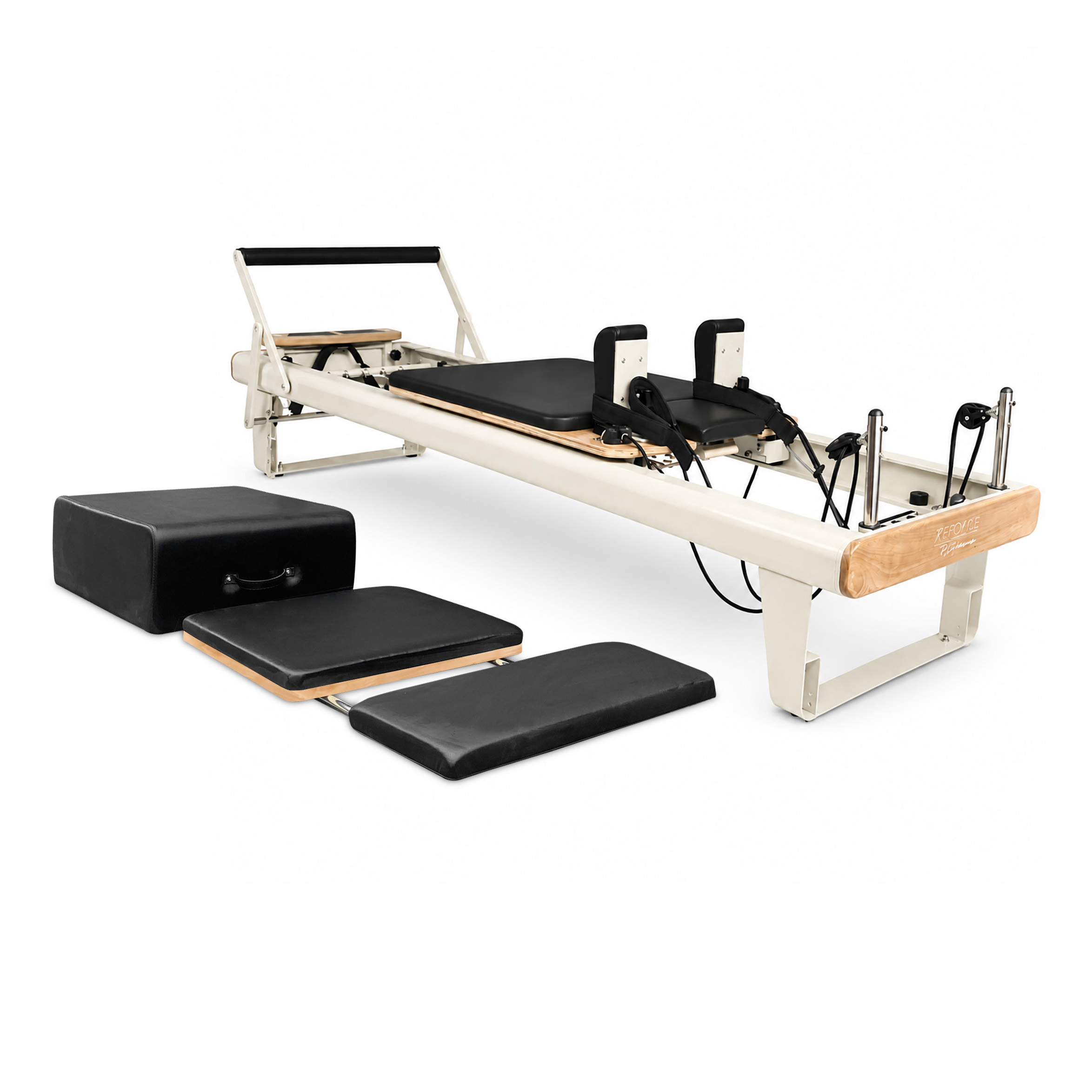 XRCYCE One inkl. Jumpboard Beige pilates reformer med box og ekstra fodplade til studier, klinikker og funktionel træning