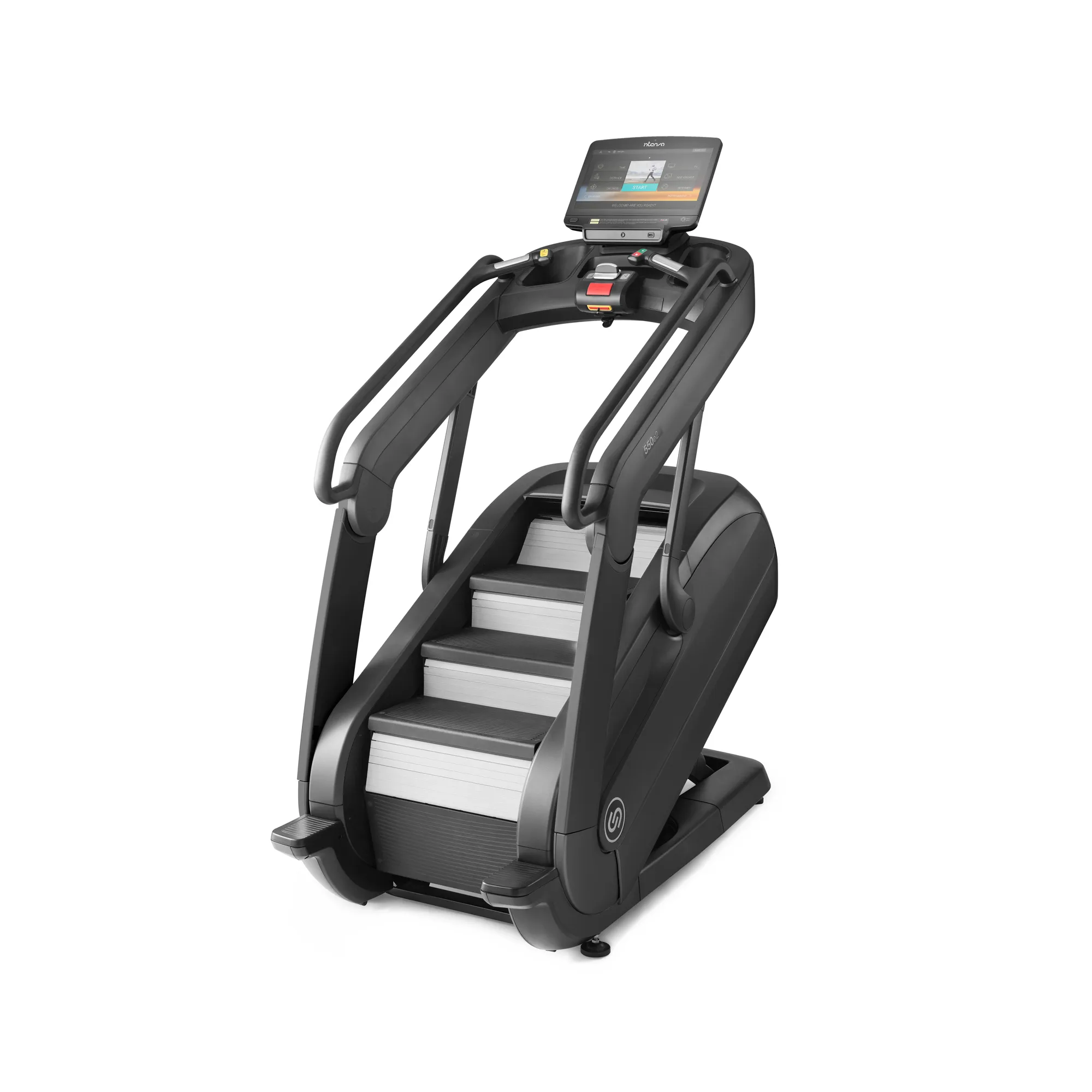 Brug Intenza 550Ce2+ Entertainment Trappemaskine - justerbar trinhøjde og hældning. Med entertainment system til streaming mens du træner til en forbedret oplevelse