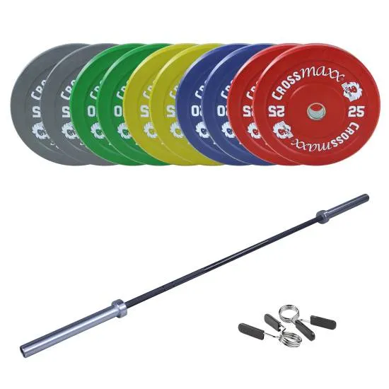 Crossmaxx CF Vægtstangssæt 150 kg Farvet + 15 kg Stang fra Crossmaxx Crossmaxx CF Vægtstangssæt 150 kg Farvet + 15 kg Stang fra Crossmaxx