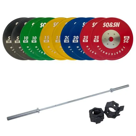 SQ&SN Styrkeløft Vægtstangssæt 150 kg Farvet + 20 kg Stang fra SQ&SN SQ&SN Styrkeløft Vægtstangssæt 150 kg Farvet + 20 kg Stang fra SQ&SN